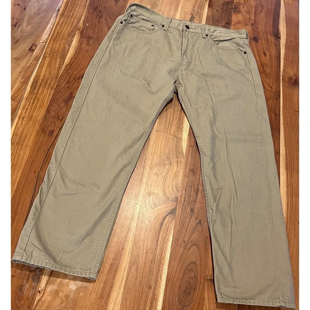 Levis 505 Regular Fit Straight Leg Khaki Tan Twill Pants Mens 36x30 00505-0718